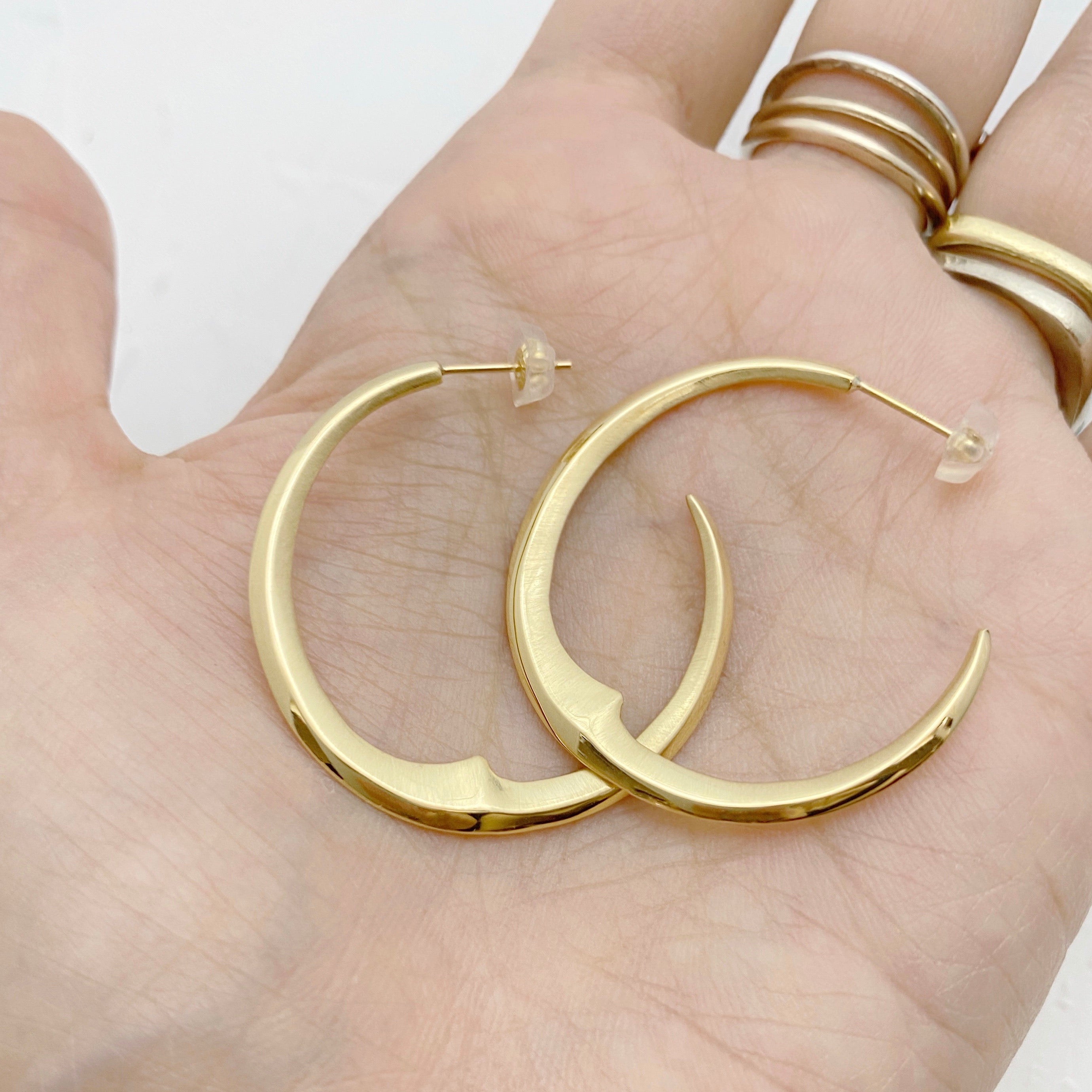 Large Gold Crescent Moon Hoops (18k)
