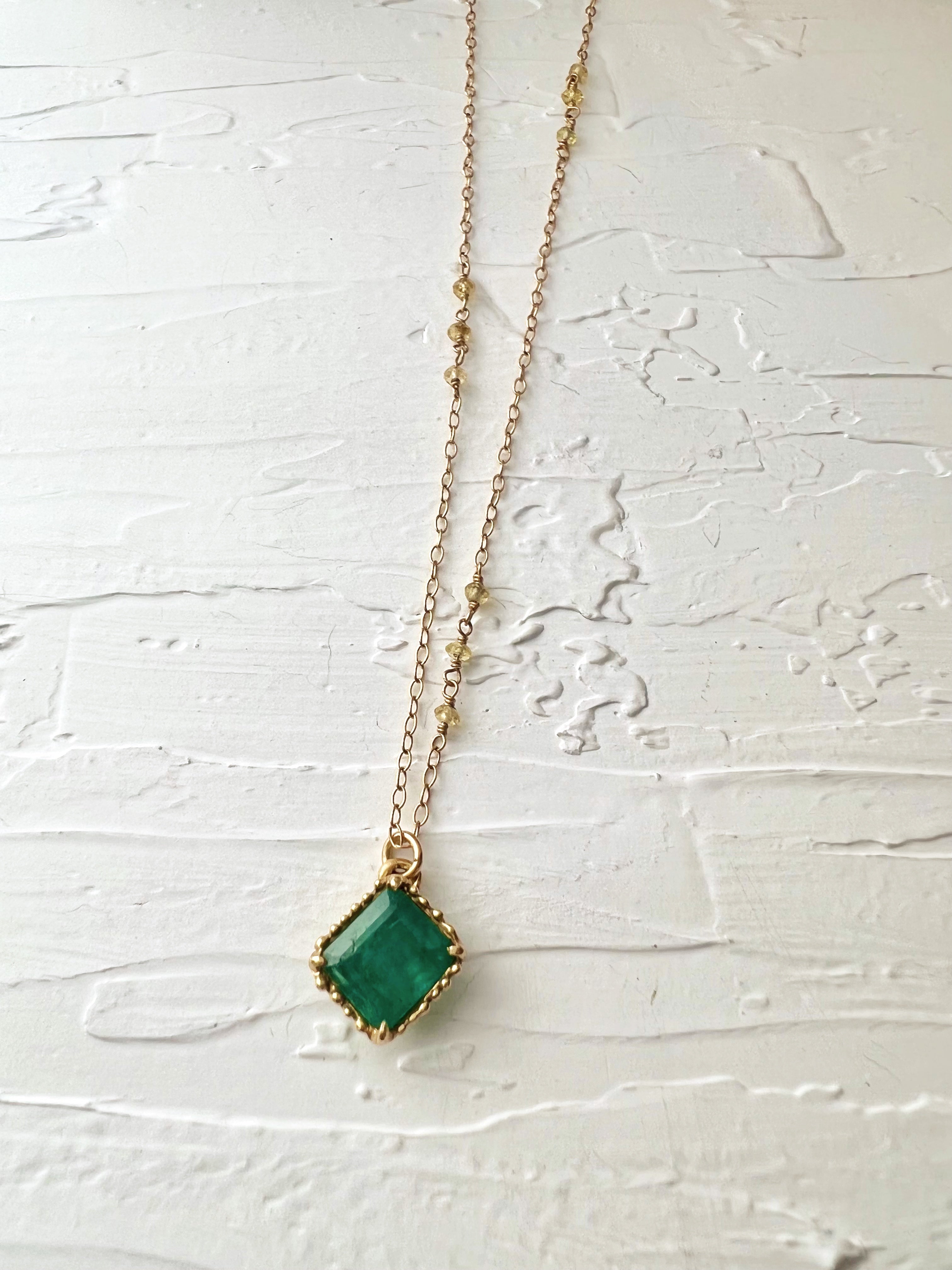 Dark Green Emerald Long Necklace(18k)
