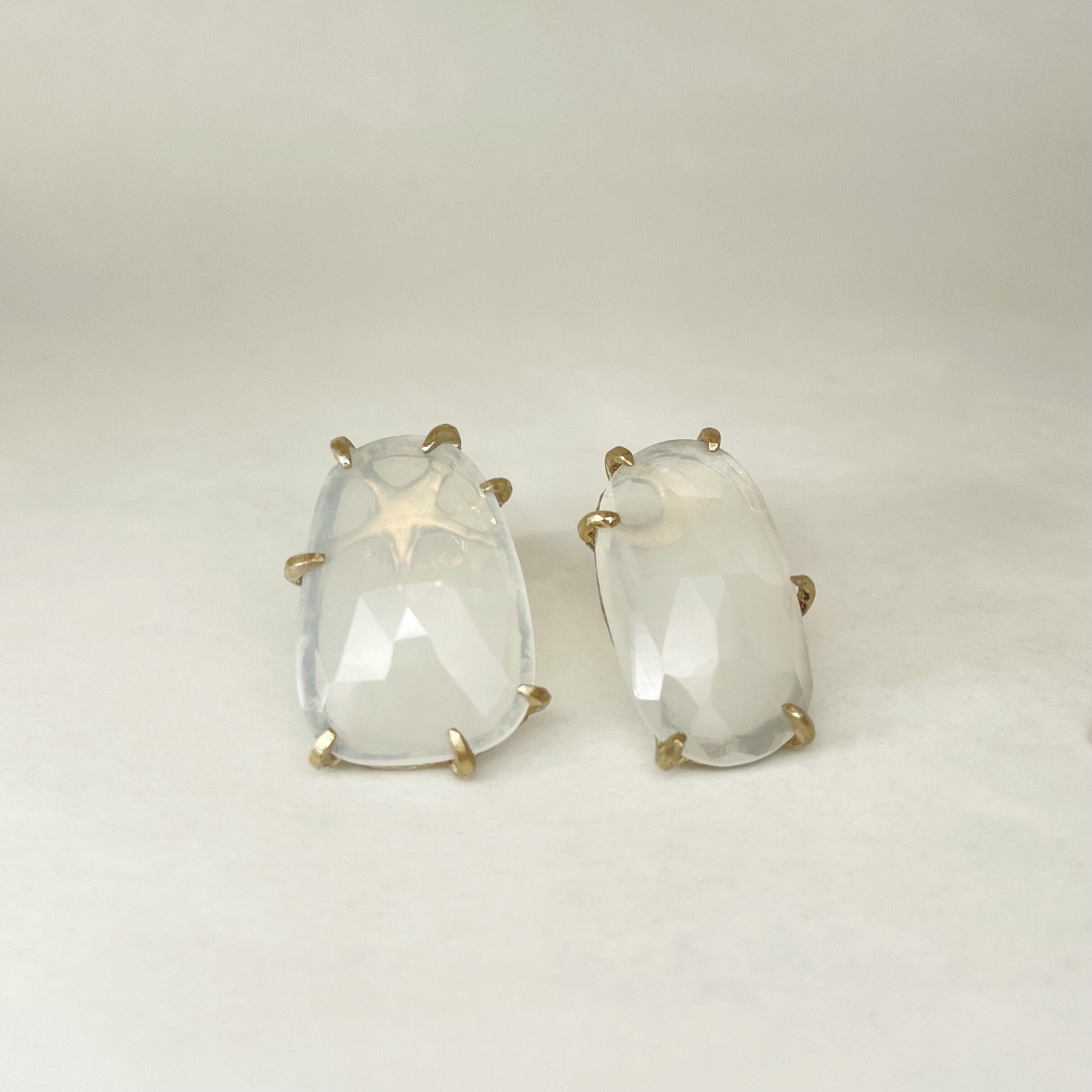 Moonstone Studs with Hidden Star and Moon (10k)