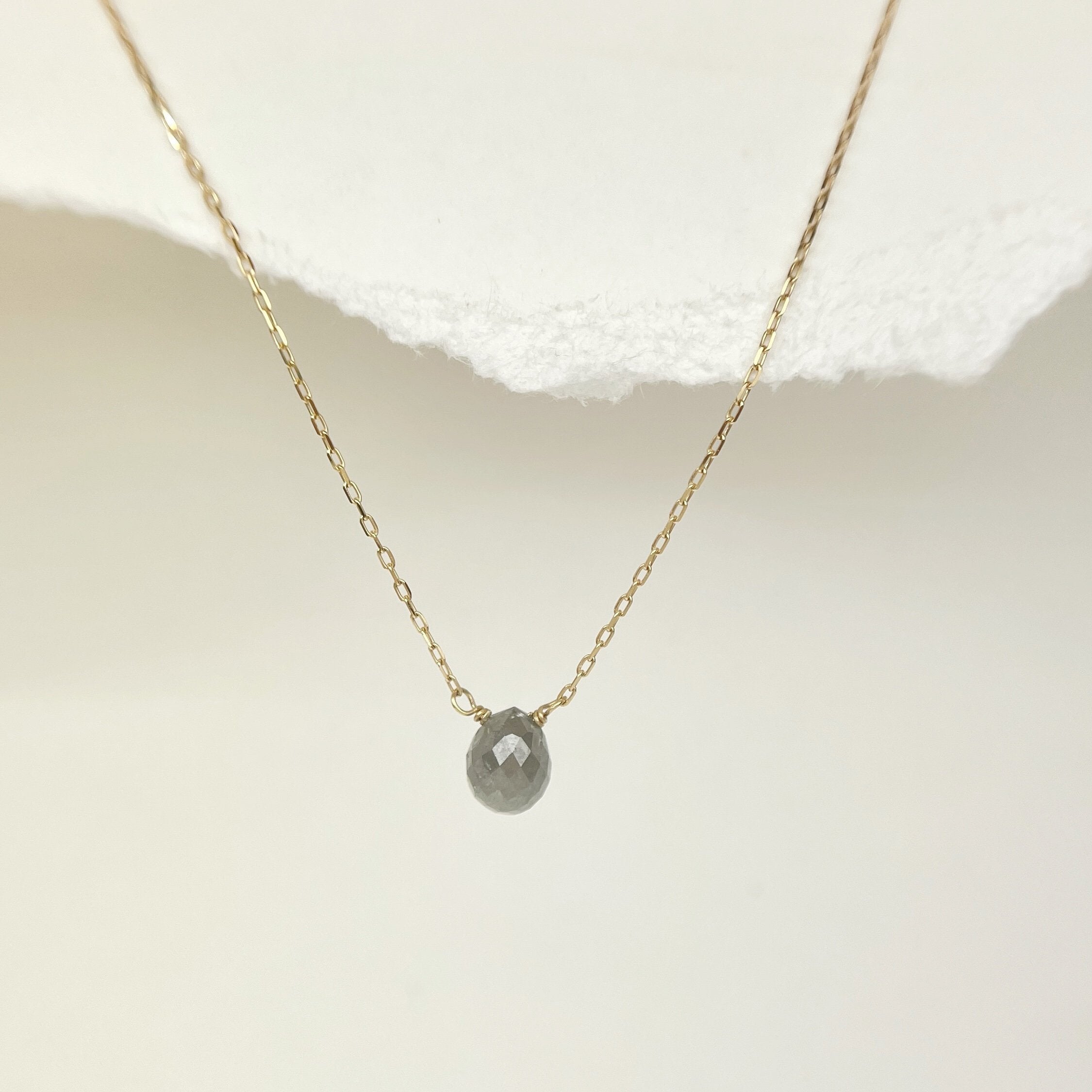 Solo Grey Briolette Necklace on Gold Chain (18k)