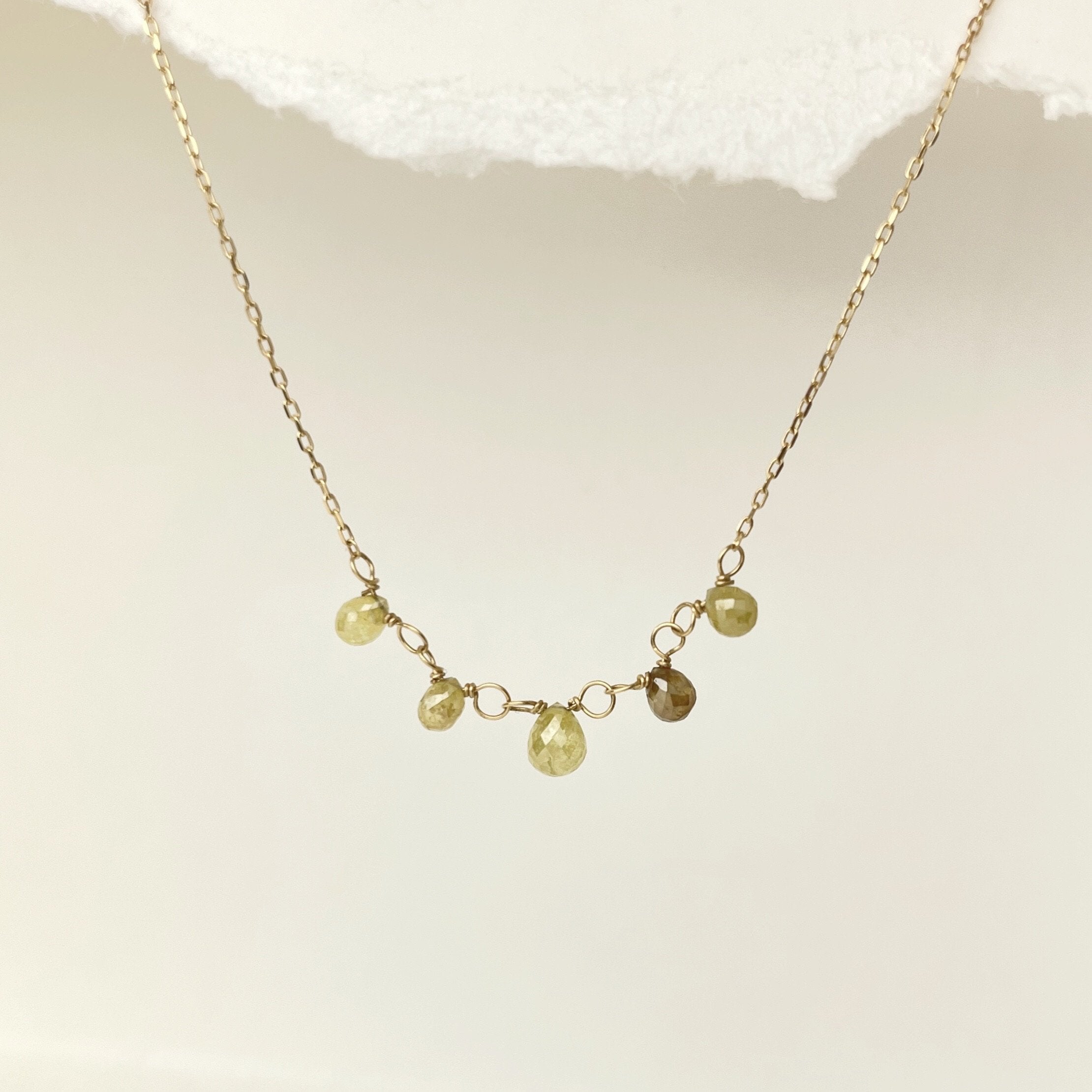 5 Sunny Tiny Briolettes on 18k Gold Chain