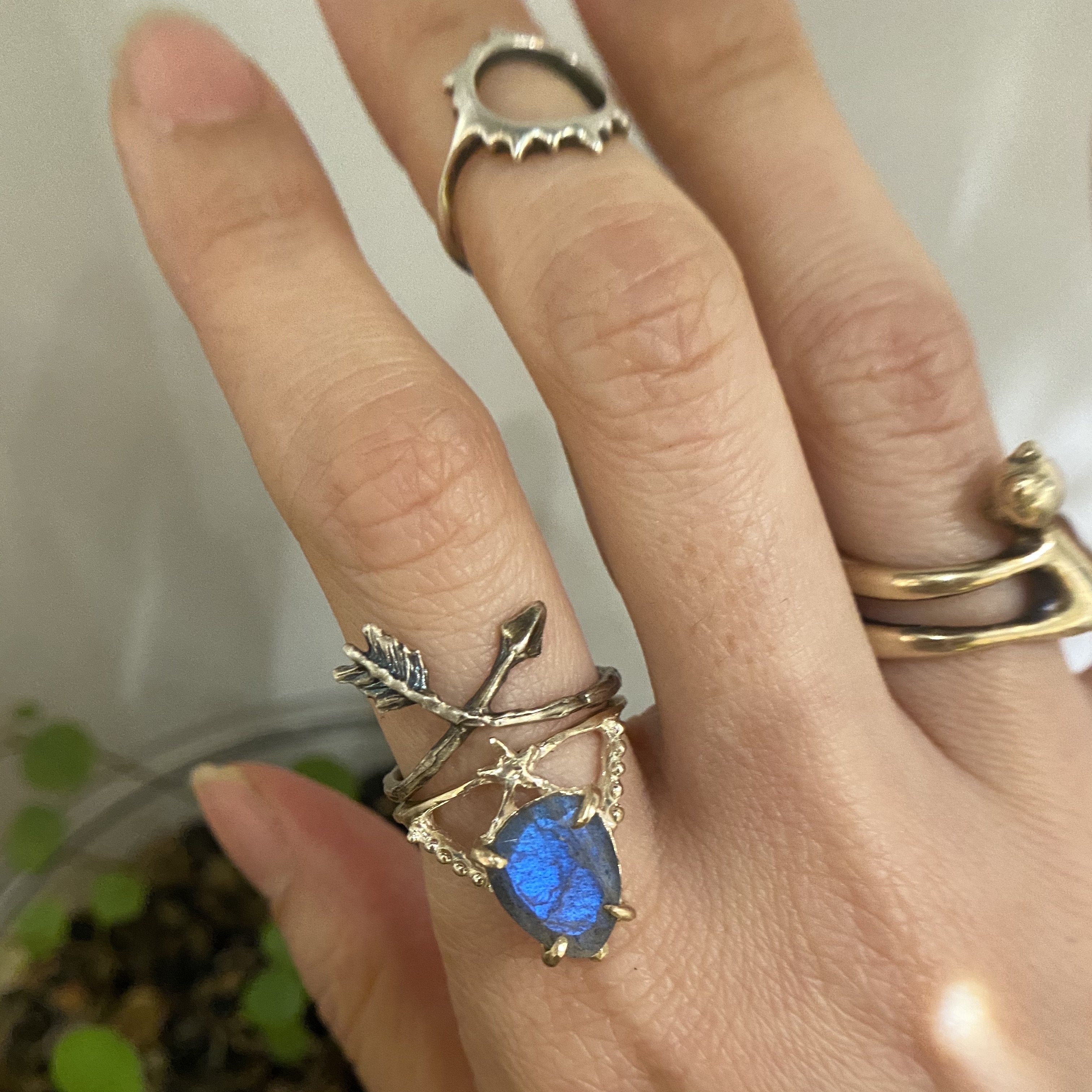 Labradorite Ring with Tiny Gold Textured Star (10k)