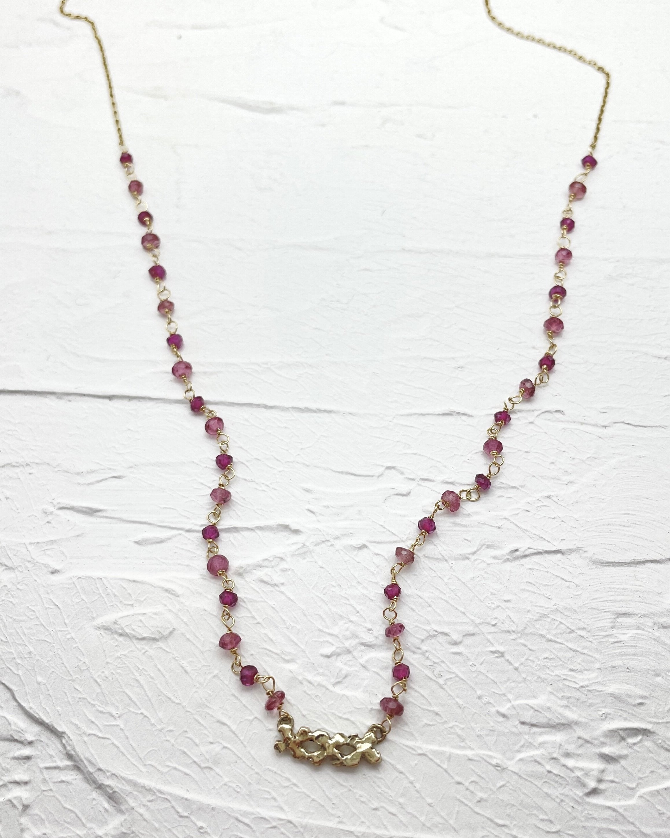 3 Tiny Flowers on Garnet and Pink Tourmalines Necklace (10k)